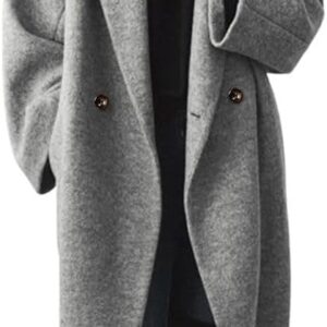 Women's Winter Double Breasted Wool Coat Long Sleeve Notch Lapel Long Trench Coat