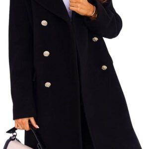 Women's Winter Lapel Double Breasted Office Work Long Wool Pea Coat Overcoat