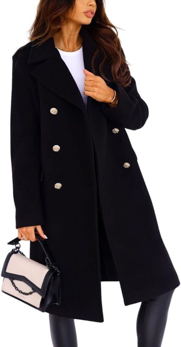 Women's Winter Lapel Double Breasted Office Work Long Wool Pea Coat Overcoat