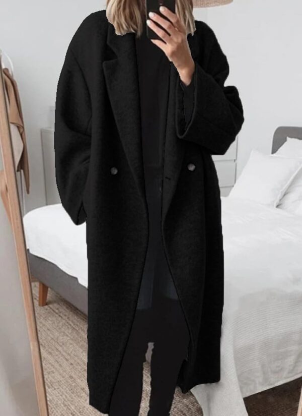 Women's Winter Double Breasted Wool Coat Long Sleeve Notch Lapel Long Trench Coat