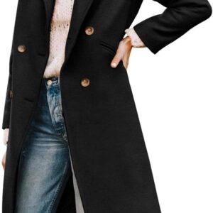 Women's Notched Lapel Collar Double Breasted Pea Coat Winter Wool Blend Over Coats Long Jackets