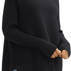 Women's Oversized Turtleneck Sweaters Fall Batwing Sleeve Ribbed Tunic Sweater