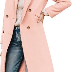Women's Notched Lapel Collar Double Breasted Pea Coat Winter Wool Blend Over Coats Long Jackets