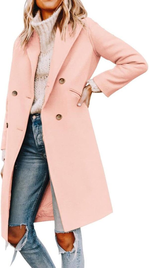 Women's Notched Lapel Collar Double Breasted Pea Coat Winter Wool Blend Over Coats Long Jackets