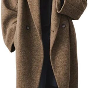 Women's Winter Double Breasted Wool Coat Long Sleeve Notch Lapel Long Trench Coat