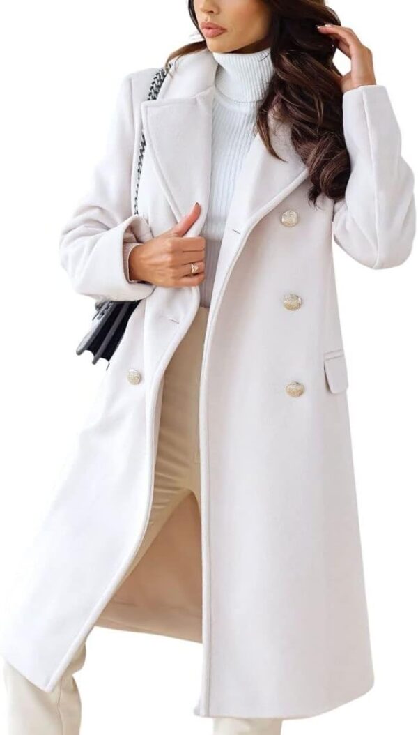 Women's Winter Lapel Double Breasted Office Work Long Wool Pea Coat Overcoat