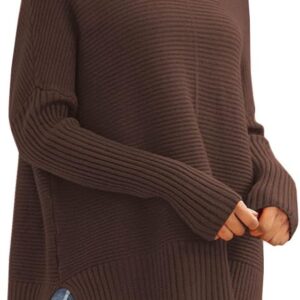 Women's Oversized Turtleneck Sweaters Fall Batwing Sleeve Ribbed Tunic Sweater