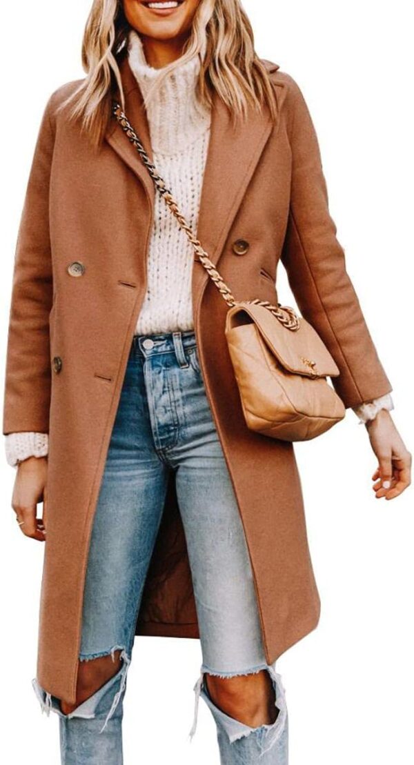 Women's Notched Lapel Collar Double Breasted Pea Coat Winter Wool Blend Over Coats Long Jackets