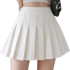 Girls Women High Waisted Pleated Skirt Plain Plaid A-line Mini Skirt Skater Tennis School Uniform Skirts Lining Shorts