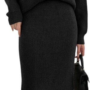 Women's Two Piece Sweater Skirt Sets Knit Sweater Top Bodycon Skirt 2 Piece Outfits