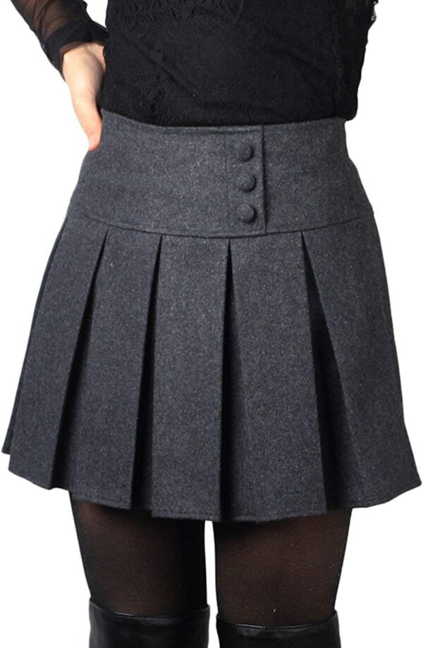 Women's Casual Plaid High Waist A-Line Wool Pleated Short Skirt