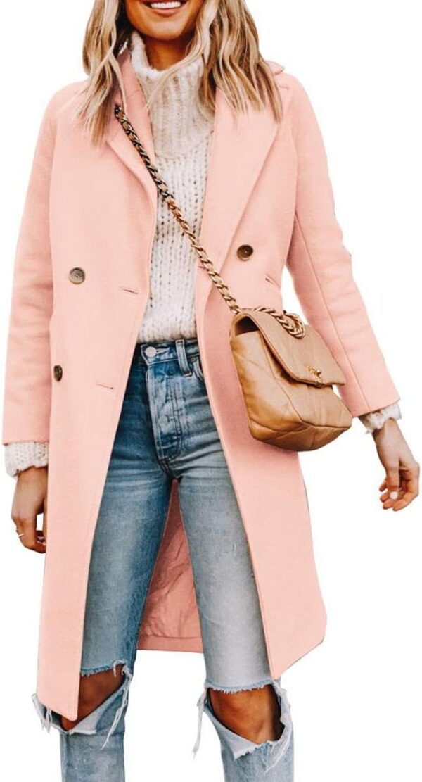 Women's Notched Lapel Collar Double Breasted Pea Coat Winter Wool Blend Over Coats Long Jackets