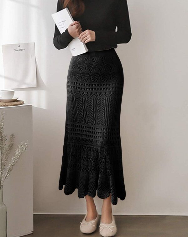 Women's Stretched High Waist Crochet Hollow Out Knit Flowy Patterned Lace Maxi Skirt