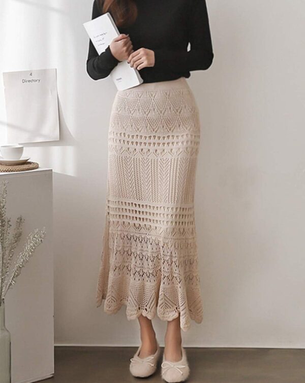 Women's Stretched High Waist Crochet Hollow Out Knit Flowy Patterned Lace Maxi Skirt