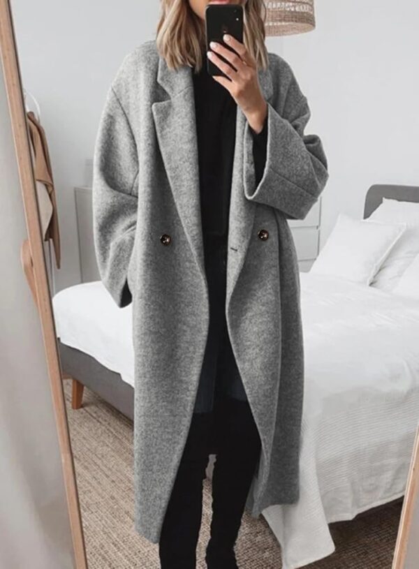 Women's Winter Double Breasted Wool Coat Long Sleeve Notch Lapel Long Trench Coat