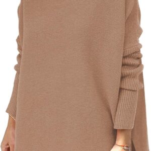 Women's Turtleneck Oversized Sweaters Long Batwing Sleeve Spilt Hem Tunic Pullover Knit Tops