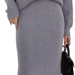 Women's Two Piece Sweater Skirt Sets Knit Sweater Top Bodycon Skirt 2 Piece Outfits