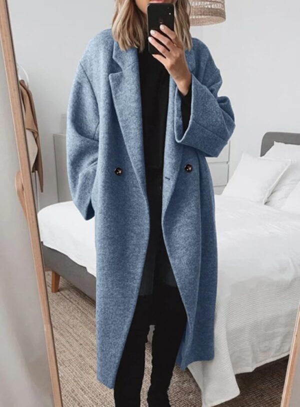 Women's Winter Double Breasted Wool Coat Long Sleeve Notch Lapel Long Trench Coat