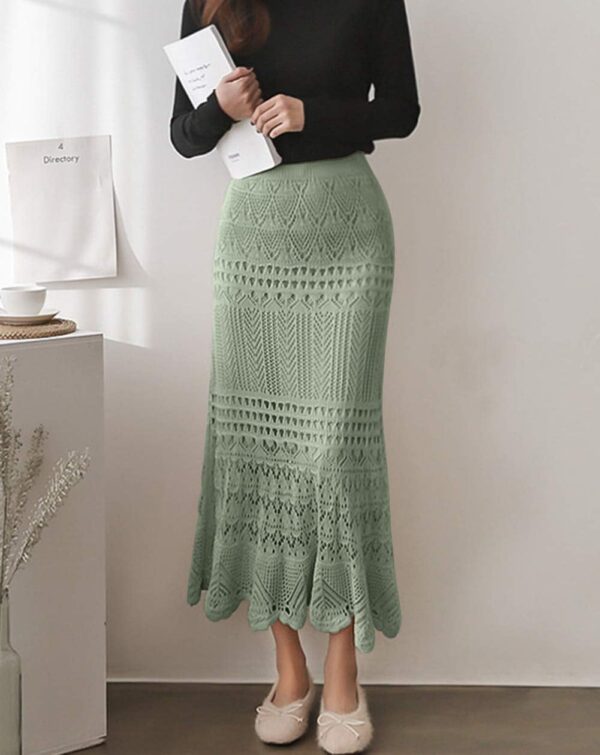 Women's Stretched High Waist Crochet Hollow Out Knit Flowy Patterned Lace Maxi Skirt