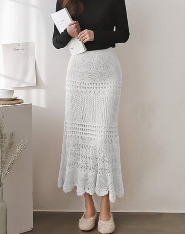 Women's Stretched High Waist Crochet Hollow Out Knit Flowy Patterned Lace Maxi Skirt