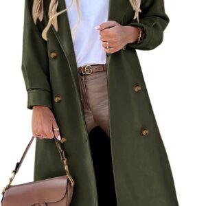 Women's Long Coat Notched Lapel Collar Double Breasted Pea Coat Winter Elegant Wool Blend Over Coats Jackets