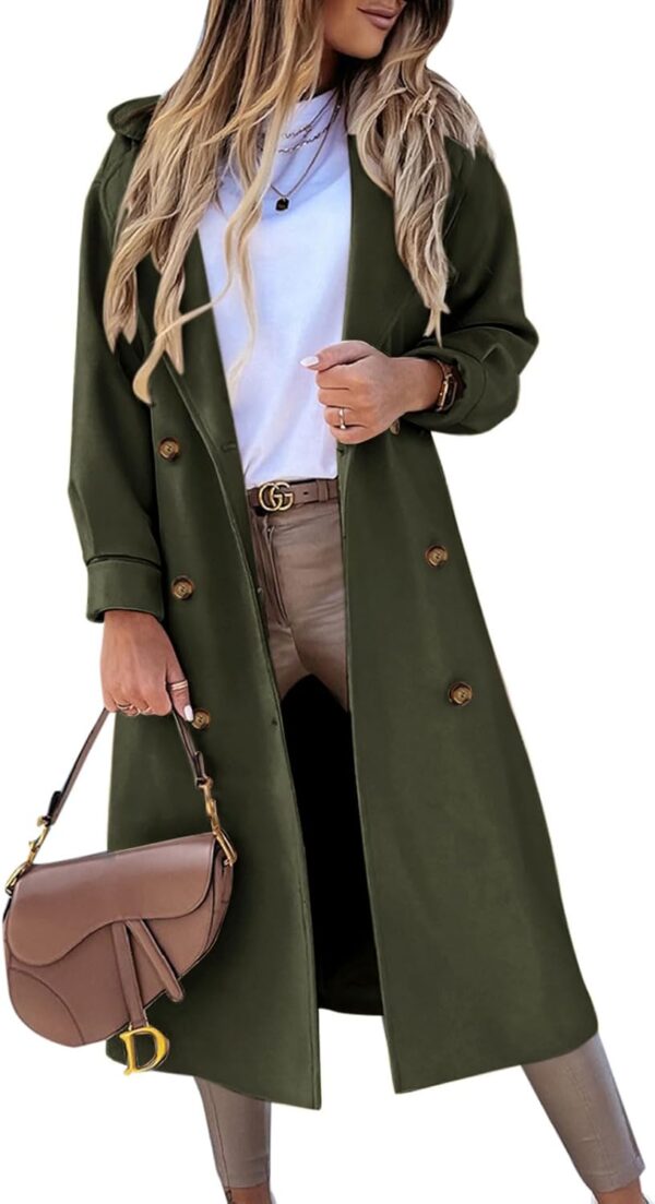 Women's Long Coat Notched Lapel Collar Double Breasted Pea Coat Winter Elegant Wool Blend Over Coats Jackets