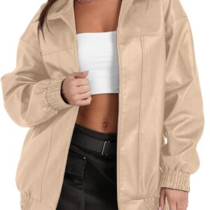 Leather Jacket Women Faux Oversized Motorcycle Bomber Coats 2024 Fall Fashion Outfits Winter Clothes