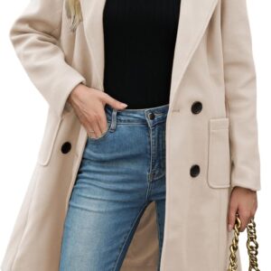 Women Winter Wool Blend Camel Mid-Long Coat Notch Double-Breasted Lapel Jacket Outwear