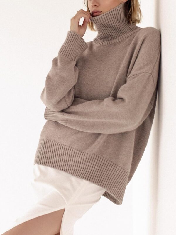 Women's Turtleneck Sweater Chunky Long Sleeve Knitted Pullover High Low Hem Trendy 2024 Fall Winter Basic Jumper Top