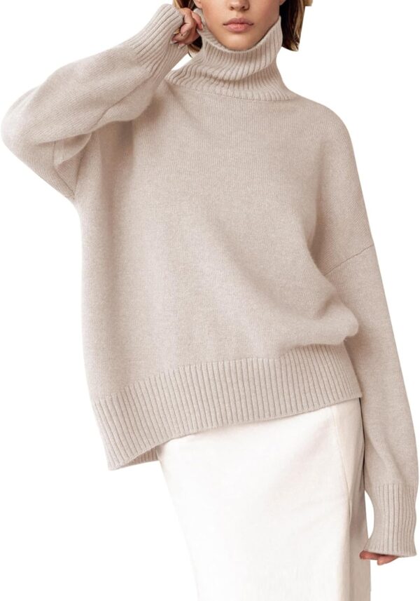 Women's Turtleneck Sweater Chunky Long Sleeve Knitted Pullover High Low Hem Trendy 2024 Fall Winter Basic Jumper Top