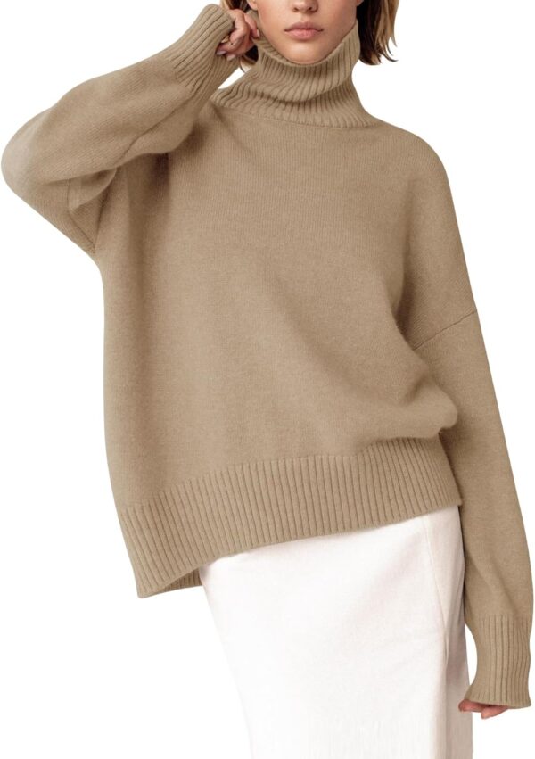 Women's Turtleneck Sweater Chunky Long Sleeve Knitted Pullover High Low Hem Trendy 2024 Fall Winter Basic Jumper Top