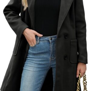 Women Winter Wool Blend Camel Mid-Long Coat Notch Double-Breasted Lapel Jacket Outwear