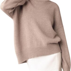 Women's Turtleneck Sweater Chunky Long Sleeve Knitted Pullover High Low Hem Trendy 2024 Fall Winter Basic Jumper Top