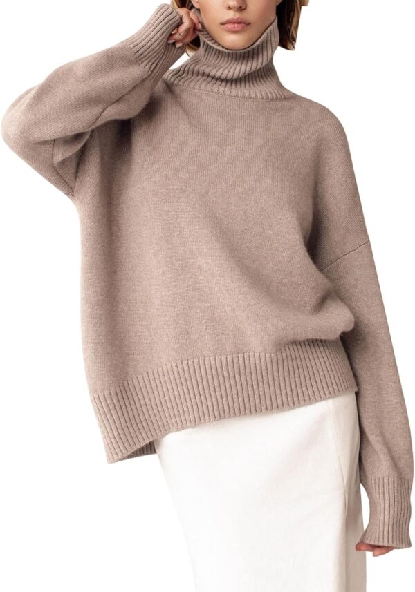 Women's Turtleneck Sweater Chunky Long Sleeve Knitted Pullover High Low Hem Trendy 2024 Fall Winter Basic Jumper Top