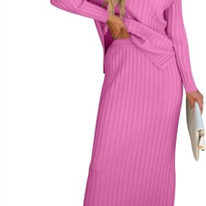 Women's 2 Piece Outfits Sweater Skirt Sets Casual Long Sleeve V Neck Ribbed Knit Tops Midi Dress 2024 Fall Fashion