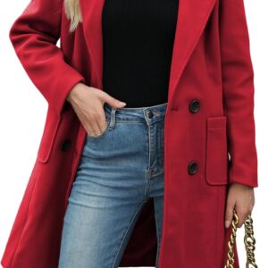 Women Winter Wool Blend Camel Mid-Long Coat Notch Double-Breasted Lapel Jacket Outwear