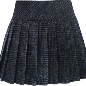 Women's Casual Plaid High Waist A-Line Wool Pleated Short Skirt