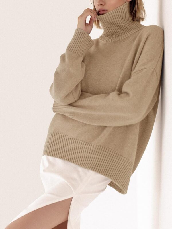 Women's Turtleneck Sweater Chunky Long Sleeve Knitted Pullover High Low Hem Trendy 2024 Fall Winter Basic Jumper Top