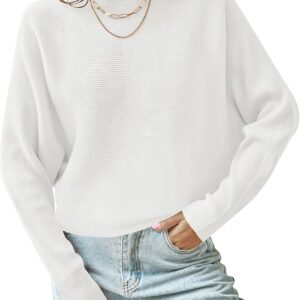 Women's Fall Turtleneck Batwing Long Sleeve Ribbed Knit Casual Soft Pullover Sweater Jumper Top