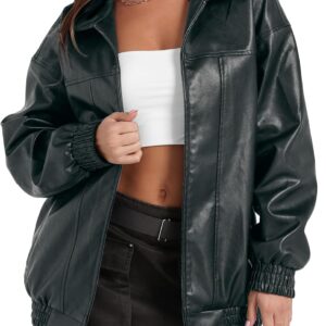 Leather Jacket Women Faux Oversized Motorcycle Bomber Coats 2024 Fall Fashion Outfits Winter Clothes