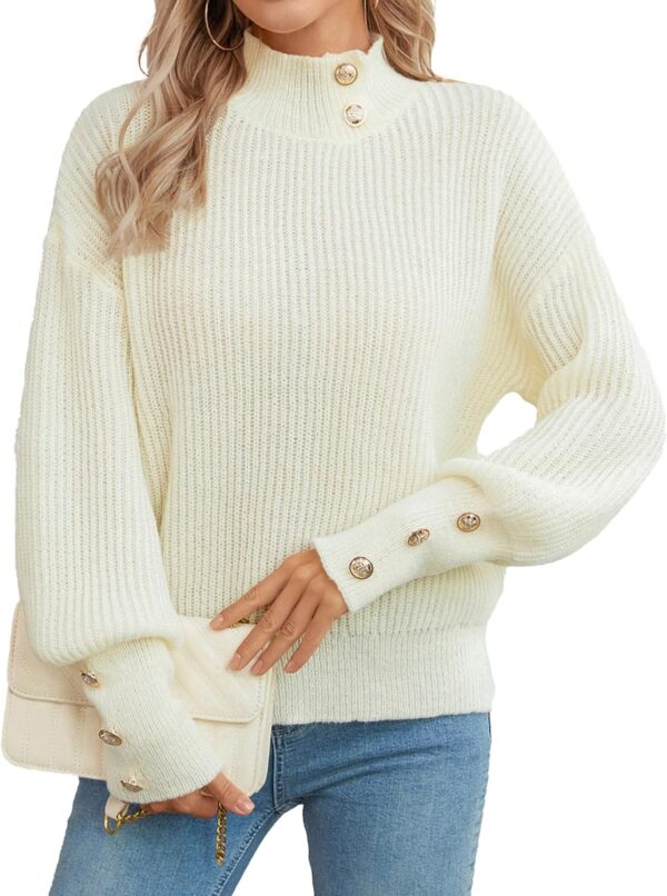 Women's Oversized Turtleneck Sweaters Fall 2024 Dressy Casual Ribbed Knit Button Long Sleeve Pullover Sweater