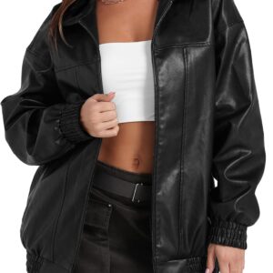 Leather Jacket Women Faux Oversized Motorcycle Bomber Coats 2024 Fall Fashion Outfits Winter Clothes