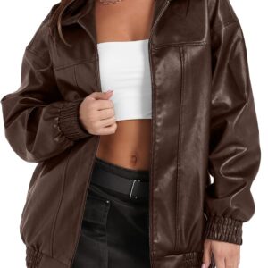 Leather Jacket Women Faux Oversized Motorcycle Bomber Coats 2024 Fall Fashion Outfits Winter Clothes