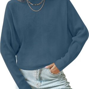 Women's Fall Turtleneck Batwing Long Sleeve Ribbed Knit Casual Soft Pullover Sweater Jumper Top