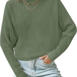 Women's Fall Turtleneck Batwing Long Sleeve Ribbed Knit Casual Soft Pullover Sweater Jumper Top